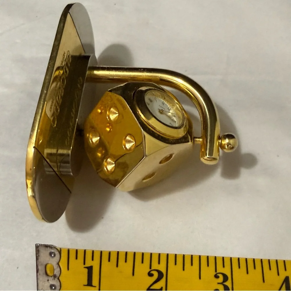 Vintage El Dorado Reno Casino Dice Desk Clock Gold Tone Working Quartz Spinner